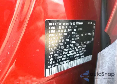 2016 Volkswagen Tiguan S z USA, uszkodzony, nr VIN WVGAV7AX8GW024558